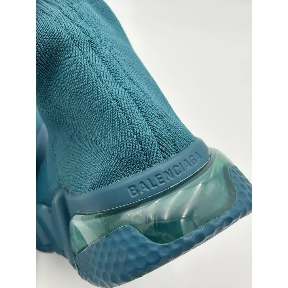 Authentic Balenciaga 2.0 Speed Knit Runner Sock Sneakers Teal Blue Size 8